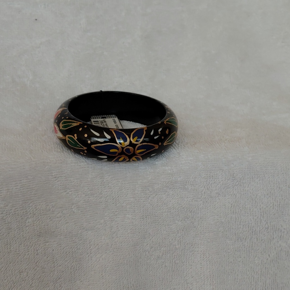 Black With Multicolor Accents Wooden Bangle - Picture 2 of 5